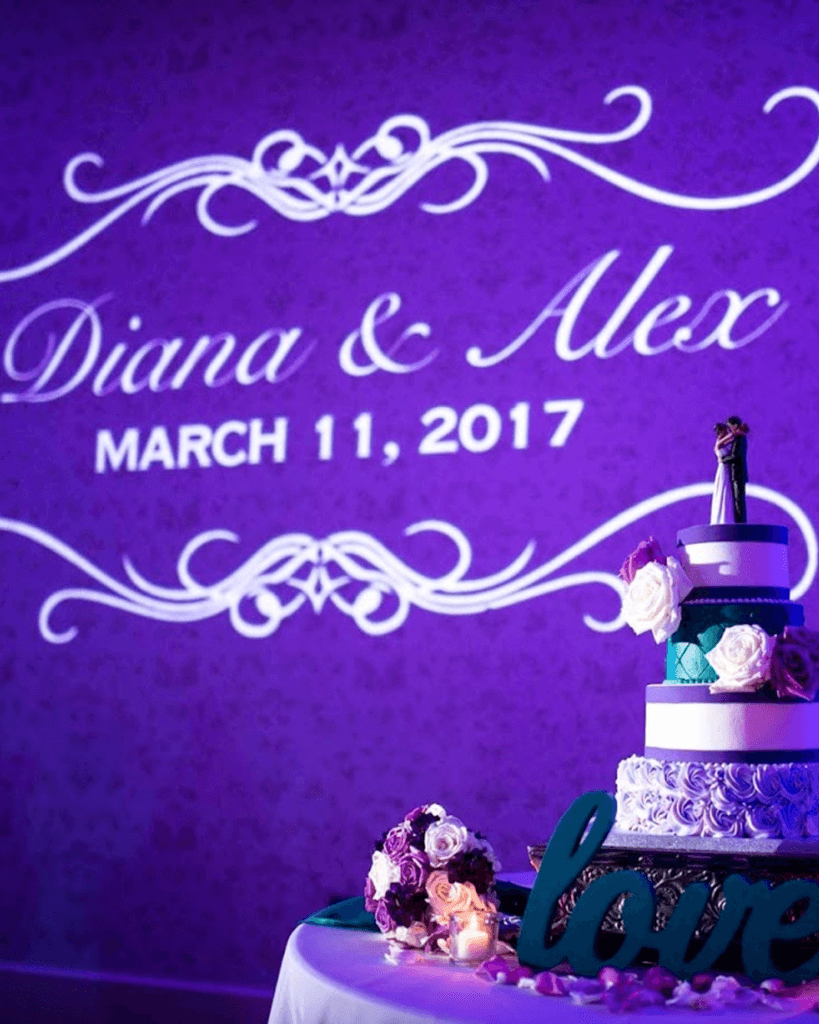 Custom wedding monogram projected on a dance floor
